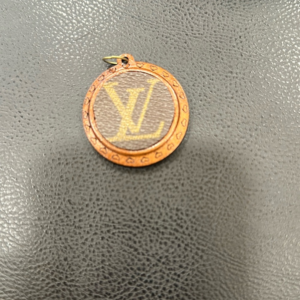 Wooden Necklace Charm with upcycled Louis Vuitton monogram charm